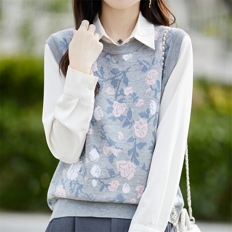 秋冬款精纺羊毛圆领无袖针织马甲女宽松显瘦百搭毛衣背心坎肩上衣，女装针织衫/毛衣，片语羊绒