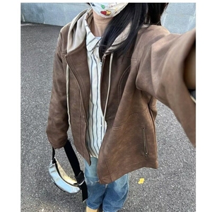 潮流常规款慵懒无品牌欧美式高街皮衣外套男女情侣2024秋新款图片