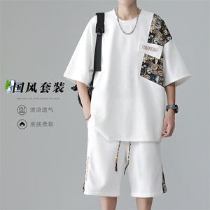 特批P35无差价夏季百搭短袖T恤短裤新中式潮休闲两件套TZ054图片