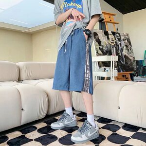 男夏季潮流时尚休闲短裤拼接灯芯绒短裤D49P25,黑色绿色工装裤怎么搭配短袖图片