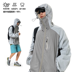 特批P60无差价UPF50+激光冲孔撞色连帽宽松速干潮流防晒衣男J5214图片