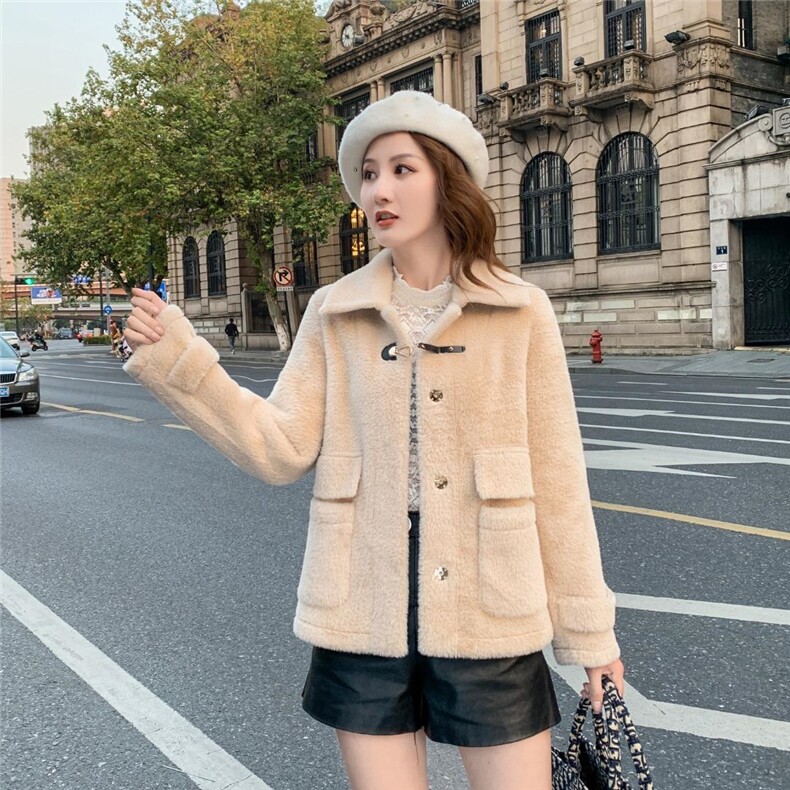 冬装新品淑女金貂绒浅卡色外套，其它，水锦红