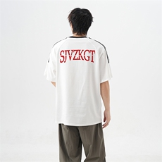 可48小时发货支持抖音得物来样二开重磅美式高街纯棉织带短袖T恤，男装T恤，电商A486-1