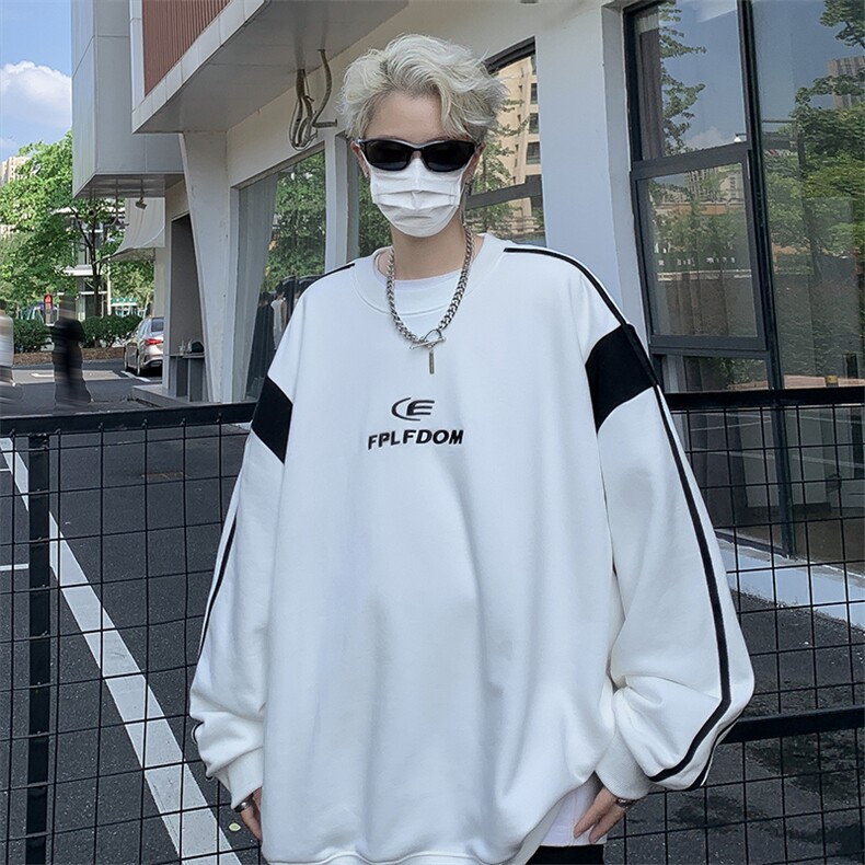 秋款男圆领套头卫衣字母印花条纹外套WY3035P38,男装卫衣,星座1013-1