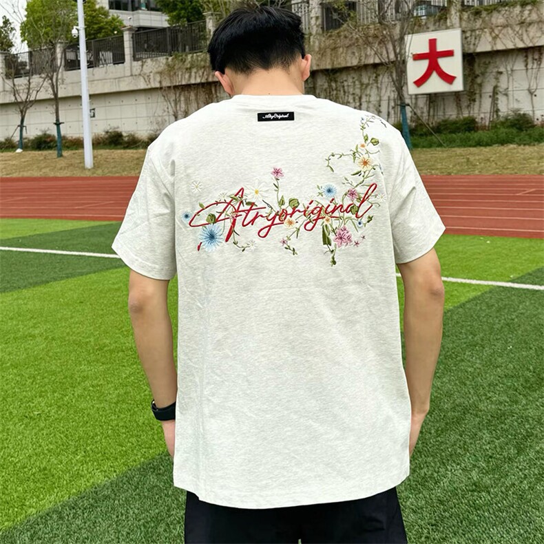 万针全刺绣工艺抖音得物高品质260克重磅纯棉双纱美式高街短袖T恤,男装T恤,电商A486-1