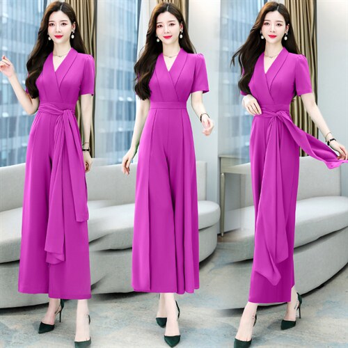 职业连体裤女2024夏季新款时尚高端名媛气质女神范收腰显瘦阔腿裤，女装连体裤，卡杰菲