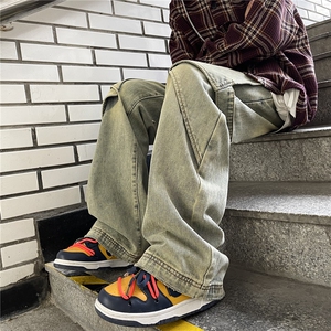 XZ612-K685-P65 控88 立体裁剪解构美式高街黄泥蓝牛仔裤男女图片