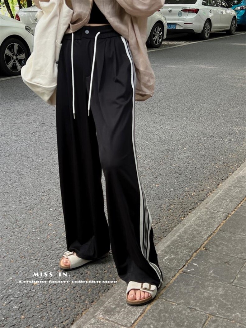 现货休闲风侧边条纹阔腿裤，其它，蜜思印·金