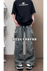 美式复古潮流水洗做旧牛仔裤日系简约直筒休闲长裤K646TP55控88，男装牛仔裤，电商A102B