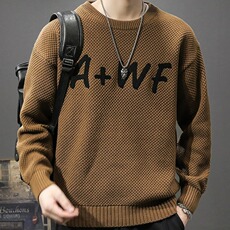 美式工装毛衣男重磅秋冬粗毛线宽松毛衣男圆领长袖打底衫外穿男潮，男装T恤，星座506A