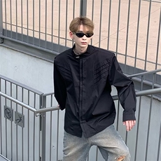 解构垫肩衬衫男款设计感小众长袖衬衣廓形分割立领外套C82，男装衬衫，星座1116A（原606A-3）