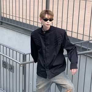 解构垫肩衬衫男款设计感小众长袖衬衣廓形分割立领外套 C82图片