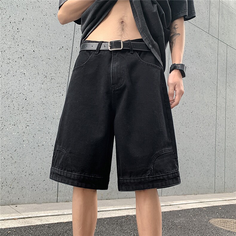 港风大码水洗做旧反穿阔腿牛仔短裤男潮牌XZ213-NZ7034-P40控68,男装牛仔裤,星座213
