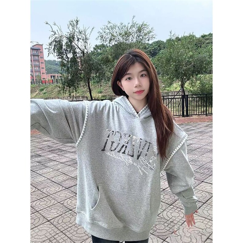 5505-P65新款纯棉华棉复合牛奶丝休闲连帽卫衣薄款,女装卫衣/绒衫,星座617A-2