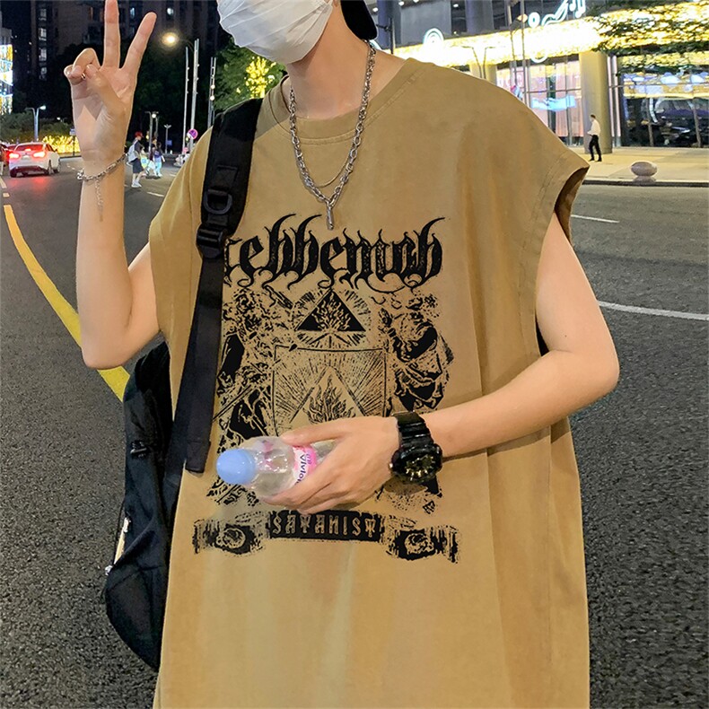 数据超好抖音品240克重磅欧美式潮牌水洗背心无袖t恤BX338-P35,男装T恤,电商A486