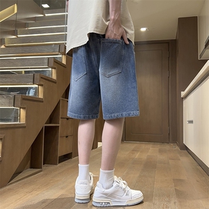 后袋设计感休闲短裤男女同款潮牌ins高街美式垂坠牛仔裤D3#-P40