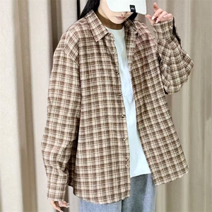 春季新款现货（跨境电商）格子男女情侣款潮流宽松格纹衬衣图片