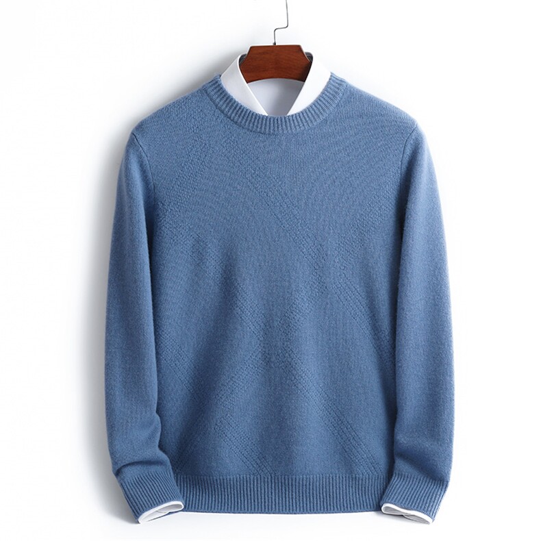 秋冬新款男士纯山羊绒百搭套头上衣纯色内搭宽松羊绒针织衫男装，男装羊绒套衫，君道羊绒