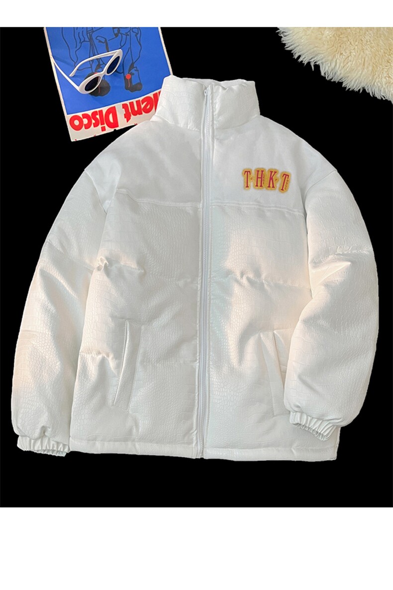 2025鳄鱼纹PU皮拼接棉衣棉服面包服立领棉袄皮衣外套1612-P85,男装棉衣,星座207