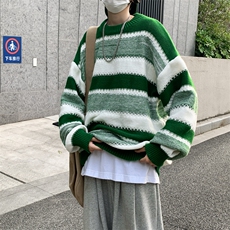 圆领条纹毛衣男休闲潮流针织衫秋冬季宽松慵懒风毛线衣HY731-P48，男装针织衫/毛衣，星座1008
