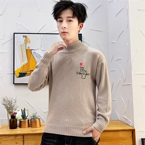 秋冬中领毛衣男比心套头外套男毛衫打底针织衫高领爱心黑M227P35图片