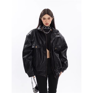 高级感机车皮衣夹克男女外套潮牌小众PU皮飞行服K1016-P85网络图图片