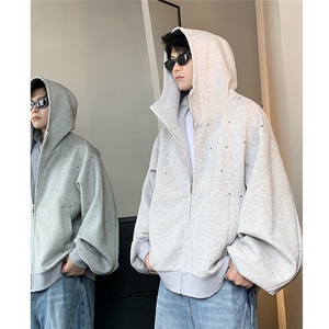 原创美式手工铆钉设计连帽卫衣男女秋季宽松宽松外套jJK800-P78图片