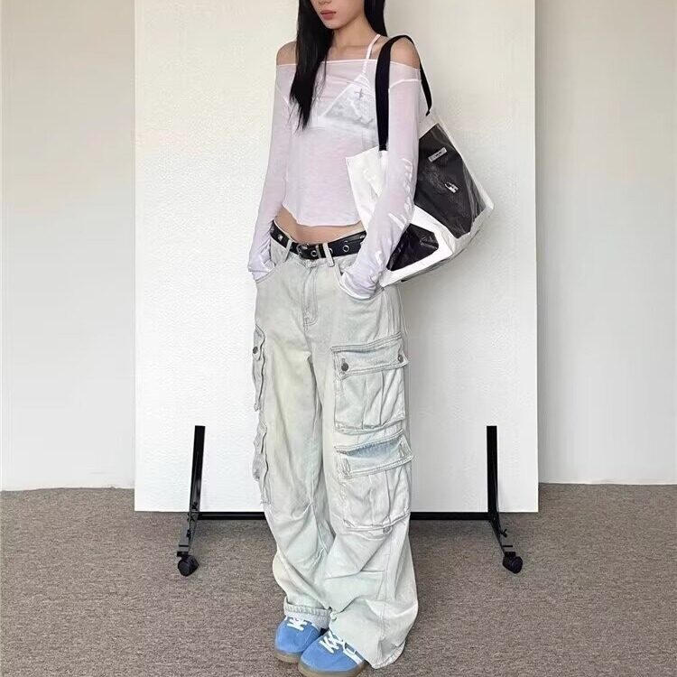 【有货】DKC627-批65美式复古水洗多口袋小众直筒工装牛仔裤男女,男装牛仔裤,星座603-2