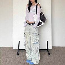 【有货】DKC627-批65美式复古水洗多口袋小众直筒工装牛仔裤男女，男装牛仔裤，星座603-2