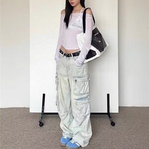 【有货】DKC627-批65美式复古水洗多口袋小众直筒工装牛仔裤男女图片