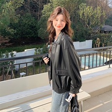 黑色美式复古PU皮衣外套女春秋2025新款爆款小个子高级感机车夹克，女装皮衣，浙宝285（原212）