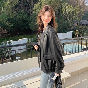 黑色美式复古PU皮衣外套女春秋2025新款爆款小个子高级感机车夹克图片