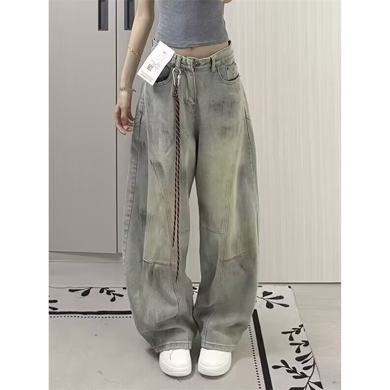 脏染水洗做旧直筒牛仔裤男女微喇vibe风阔腿长裤拖地N6653，男装牛仔裤，星座1116A（原606A-3）