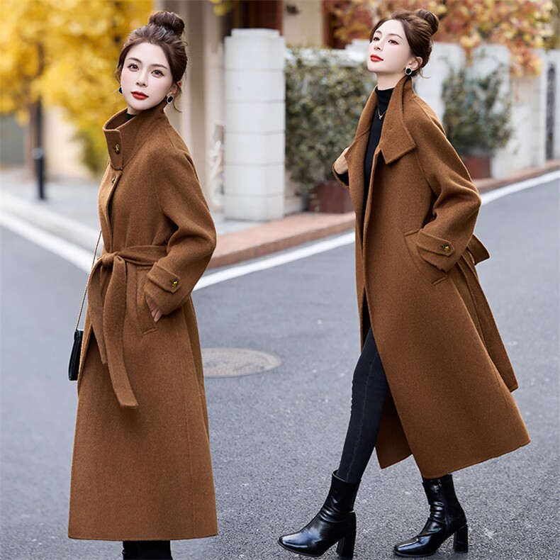 双面羊毛大衣女2024秋冬新款高级感气质赫本风收腰中长款毛呢外套，女装双面呢大衣，关键词