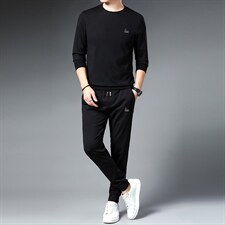 春秋季男士商务休闲套装圆领长袖T恤衫新款中青年潮流长裤两件套，男装休闲套装，电商B212（原钱塘6029）