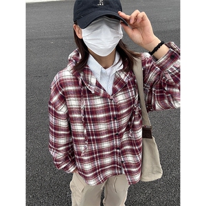 380G磨毛秋冬新款格纹连帽衬衫加厚磨毛格子外套CS328-P48