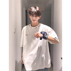 万针全刺绣工艺高品质260克双纱纯棉美式高街短袖T恤特P33，男装T恤，电商A486