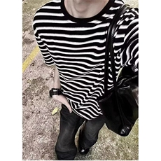 黑白条纹重磅短袖男潮牌潮流百搭小众宽松舒适t恤半袖TY88，男装T恤，星座1116A（原606A-3）