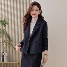 时尚西装翻领双面羊毛大衣女短款2025秋冬新款小个子显瘦毛呢外套，女装毛呢外套，韩宇舍