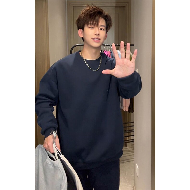 抖音得物高品质 二开支持退换 26春装美式男宽松曼巴纯色圆领卫衣图片