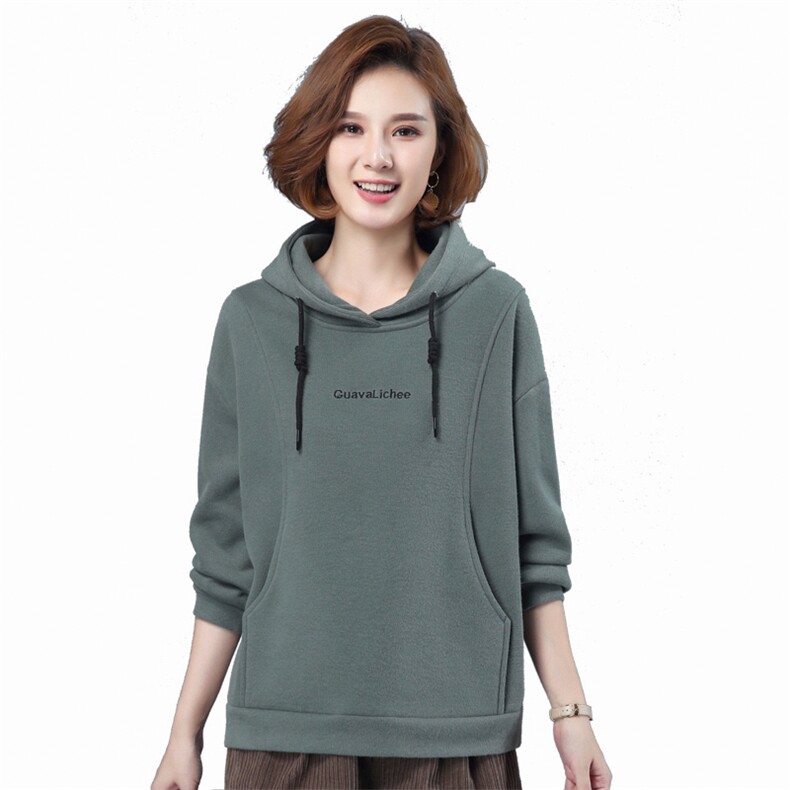 加绒加厚卫衣女2021新款秋冬韩版宽松大码套头中年40岁妈妈连帽,女装卫衣/绒衫,伊满意
