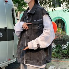 美式复古设计感牛仔马甲男外穿潮宽松坎肩无袖背心外套M8345-p58，男装背心/马甲，星座1008