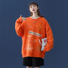 中性风春装韩版创意涂鸦宽松情侣圆领卫衣W106P45控58，男装卫衣，A247A