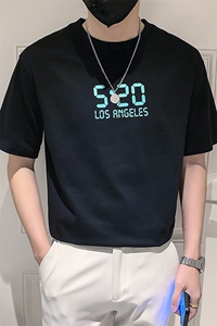 白色2023精神小伙修身男士圆领印花短袖T恤打底衫潮 T092-P48控68图片