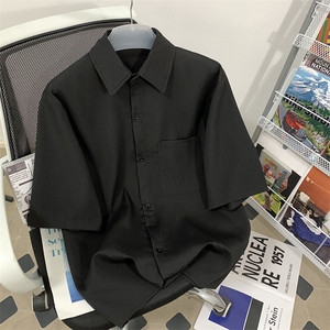 美式复古短袖条纹衬衫男夏季设计感小众衬衣外套DX102-特P30图片