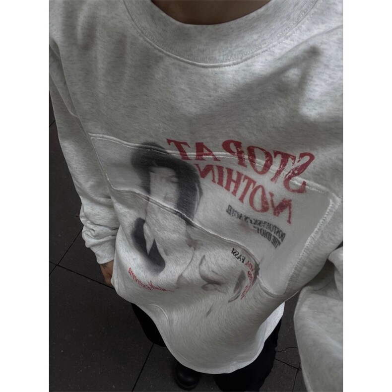 街头字母人物印花长袖卫衣男女春季潮流宽松上衣ins潮牌WY7063,男装卫衣,星座516A