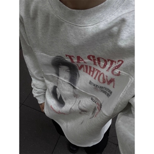 街头字母人物印花长袖卫衣男女春季潮流宽松上衣ins潮牌WY7063图片