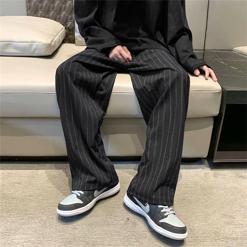 条纹休闲裤子男韩版ins潮流百搭春秋季港风宽松阔腿直筒K203-P35,男装休闲裤,星座1008