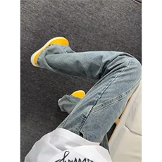 高街复古牛仔裤男新款美式潮牌穿搭显腿长直筒微喇裤子LA5177-P45，男装牛仔裤，星座1008