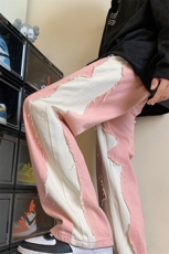8XL-M特大码美式高街ins小众vibe鸳鸯黑白拼接直筒牛仔裤K929P60，男装休闲裤，电商D206-1